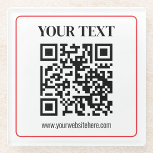 Einfacher Schwarz-Weiß-QR-Code mit rotem Rand Glasuntersetzer