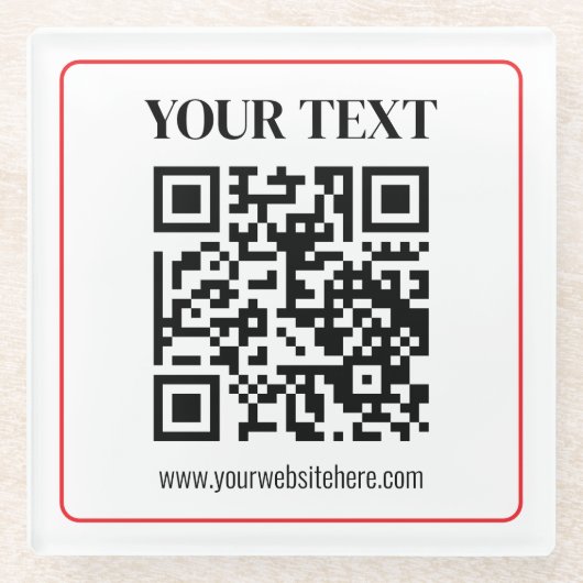 Einfacher Schwarz-Weiß-QR-Code mit rotem Rand Glasuntersetzer (Vorderseite)