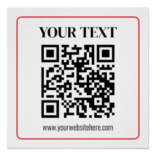 Einfacher Schwarz-Weiß-QR-Code mit rotem Rand Poster