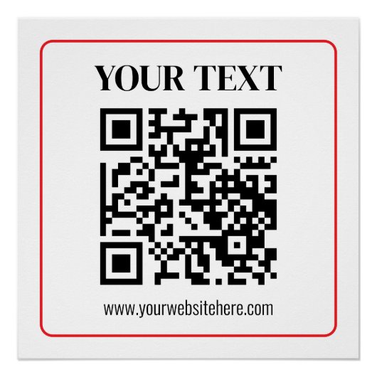 Einfacher Schwarz-Weiß-QR-Code mit rotem Rand Poster (Vorderseite)