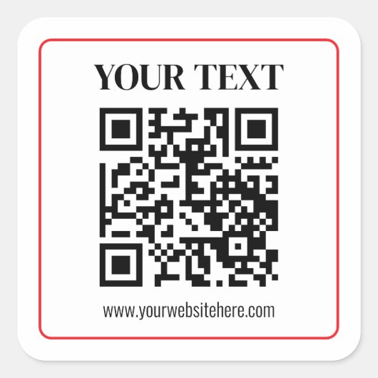 Einfacher Schwarz-Weiß-QR-Code mit rotem Rand Quadratischer Aufkleber (Vorderseite)