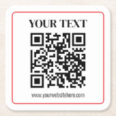 Einfacher Schwarz-Weiß-QR-Code mit rotem Rand Rechteckiger Pappuntersetzer (Vorderseite)
