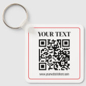 Einfacher Schwarz-Weiß-QR-Code mit rotem Rand Schlüsselanhänger (Vorderseite)