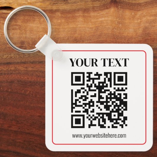 Einfacher Schwarz-Weiß-QR-Code mit rotem Rand Schlüsselanhänger (Vorderseite)
