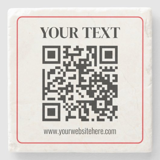 Einfacher Schwarz-Weiß-QR-Code mit rotem Rand Steinuntersetzer (Vorderseite)