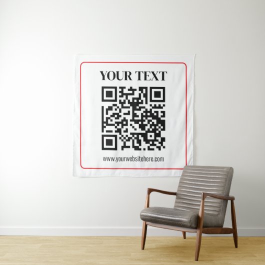 Einfacher Schwarz-Weiß-QR-Code mit rotem Rand Wandteppich (Beispiel)