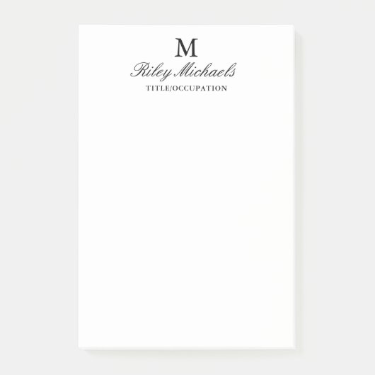 Einfacher schwarzer eleganter Monogramm-Name Titel Post-it Klebezettel (Vorderseite)