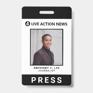 Einfacher schwarzer Logo-Press-Mitarbeiter-Ausweis Ausweis