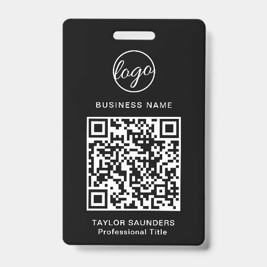 Einfacher schwarzer QR-Code-Mitarbeiterausweis Ausweis (Vorderseite)