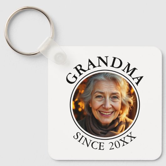 Einfacher Schwarzer Text und Foto Oma Seit Schlüsselanhänger (Vorderseite)
