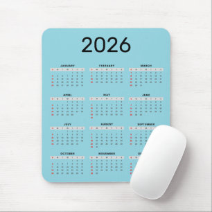 Einfacher schwarzer und blauer 2026-Kalender  Mousepad