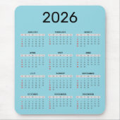 Einfacher schwarzer und blauer 2026-Kalender Mousepad (Vorne)