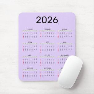 Einfacher schwarzer und violetter 2026-Kalender  Mousepad