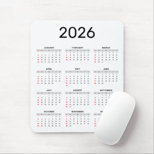 Einfacher schwarzer und weißer Kalender 2026 Mousepad