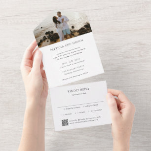 Einfacher schwarzer und weißer QR-Code Elegante Ho All In One Einladung