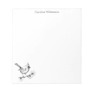 Einfacher schwarzer und weißer Winterkardinalvogel Notizblock