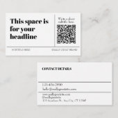 Einfacher Schwarzer & Weißer QR-Code Anpassbar Mod Visitenkarte (Vorne/Hinten)