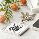 Einfacher Schwarzweiß-QR-Code mit rotem Rand Schlüsselanhänger (Seite)