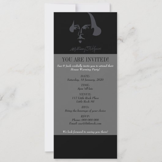 Einfacher Shakespeare mit Unterzeichnung Einladung (Vorderseite)