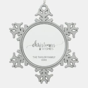 Einfacher Silberkalligraphie-Urlaub Schneeflocken Zinn-Ornament