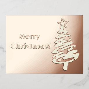 Einfacher silberner Baum auf einem rosa-goldenen H Folien Feiertagspostkarte