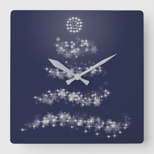 Einfacher silberner Weihnachtsbaum auf Blau Quadratische Wanduhr (Vorderseite)