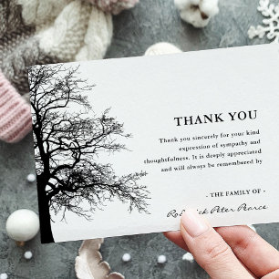 Einfacher Silhouettenbaum   Beileid zur Beerdigung Dankeskarte