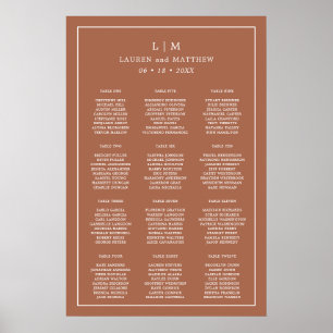 Einfacher Sitzplan für die Hochzeit mit Terrakotta Poster