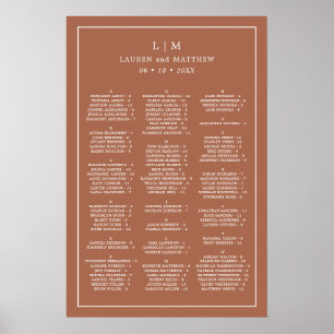 Einfacher Sitzplan für die Hochzeit mit Terrakotta Poster