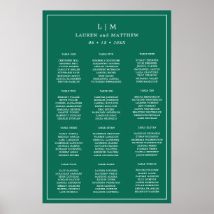 Einfacher Smaragdgrüner Hochzeitssitzplan Poster
