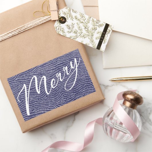 Einfacher Spaß Blue Doodle Frohe Weihnachtsfeierta Rechteckiger Aufkleber (Schenken)