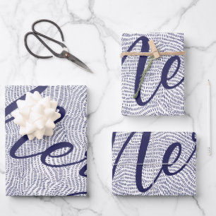 Einfacher Spaß Blue Frohe Weihnachtsfeiertage Geschenkpapier Set