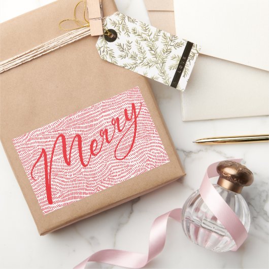 Einfacher Spaß Red Doodle Frohe Weihnachtsfeiertag Rechteckiger Aufkleber (Schenken)