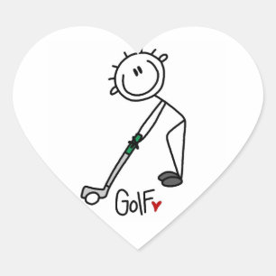 Einfacher Stockfigur-Golfer Herz-Aufkleber