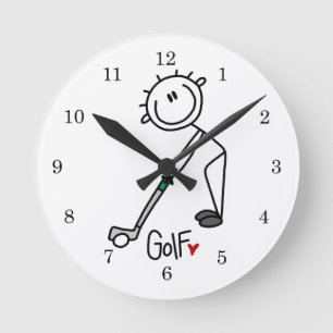 Einfacher Strichmännchen-Golfspieler Runde Wanduhr