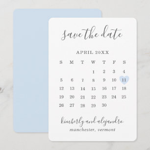 Einfacher süßer blauer Herz-Kalender Hochzeit Save The Date