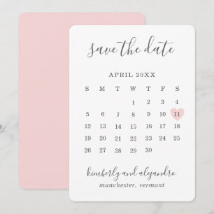 Einfacher süßer rosa Herz-Kalender Hochzeit Save The Date