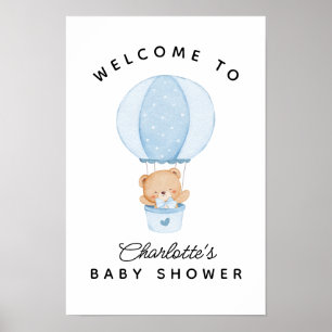Einfacher Teddybär Blauer Ballon Poster