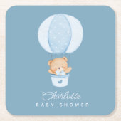 Einfacher Teddybär Blauer Ballon Rechteckiger Pappuntersetzer (Vorderseite)