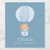 Einfacher Teddybär Blauer Ballon Weinetikett (Einzelnes Label)