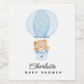 Einfacher Teddybär Blauer Ballon Weinetikett (Einzelnes Label)