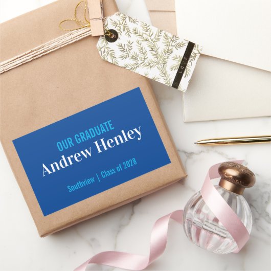 Einfacher Text Blau und Weiß Graduation Party Gefa Rechteckiger Aufkleber (Schenken)