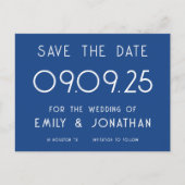 Einfacher Text Blue Wedding Save the Date Ankündigungspostkarte (Vorderseite)