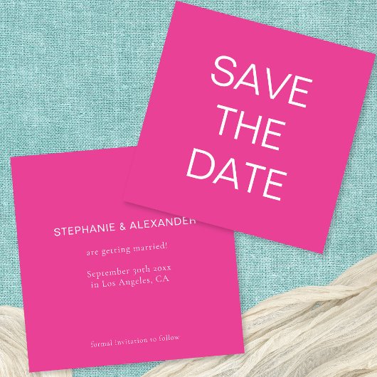 Einfacher Text Hot Pink Wedding Square Save The Date