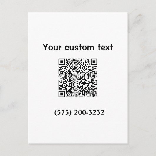 Einfacher Text mit einer Strichcode-Telefonnummer Postkarte (Vorderseite)
