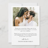 Einfacher Text und Foto Hochzeit Vielen Dank Dankeskarte (Rückseite)