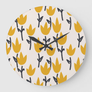 Einfacher Tulpen-Blumen-Stoffdruck Große Wanduhr