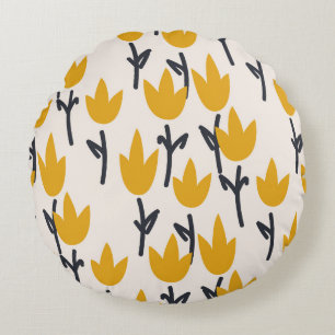 Einfacher Tulpen-Blumen-Stoffdruck Rundes Kissen
