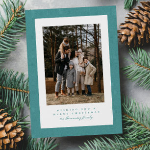 Einfacher Türkis-Herringbone-Rahmen Weihnachtsfoto Feiertagskarte