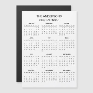 Einfacher und dennoch eleganter 2026-Kalender Ma Magnetkarte